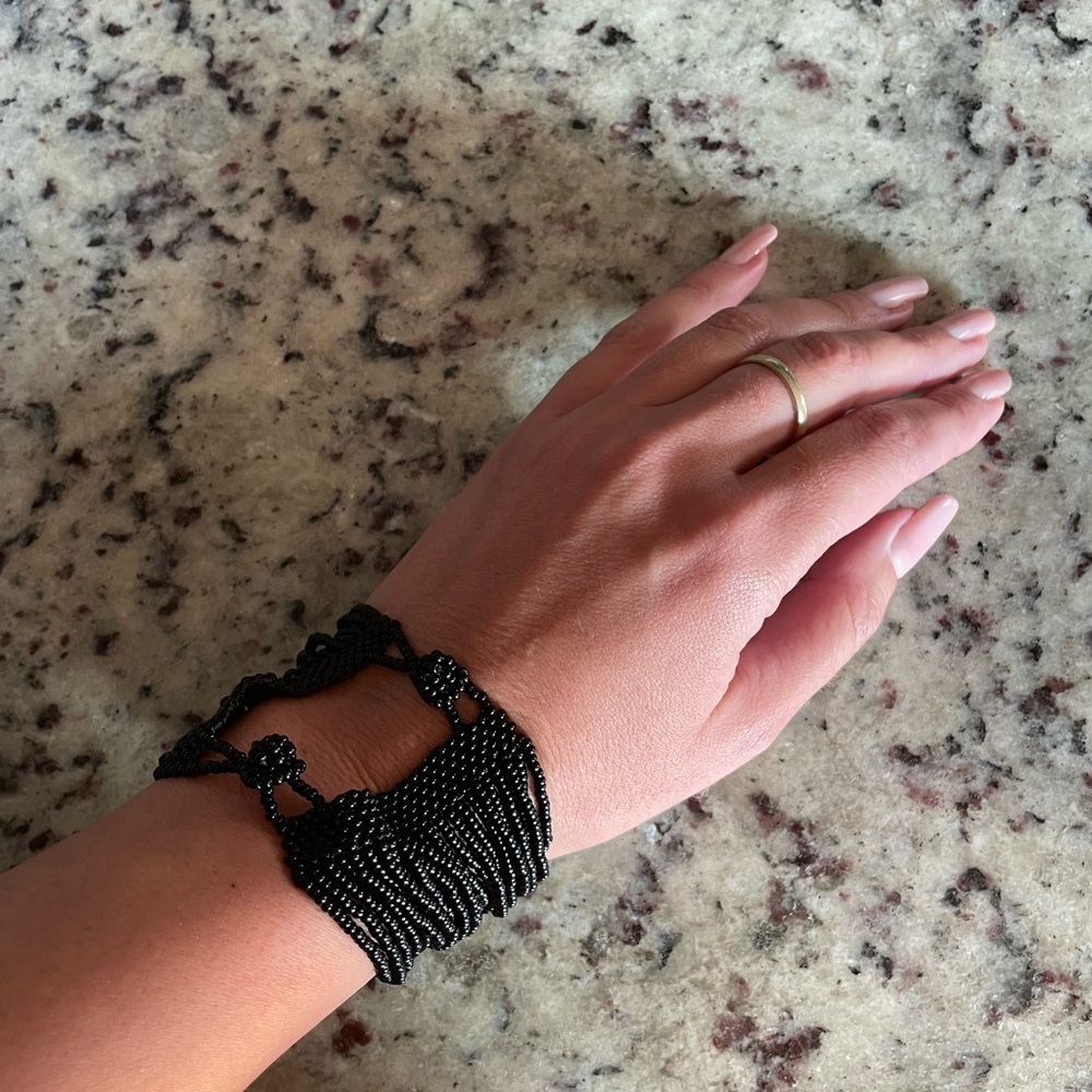 Handmade black seed bead cuff bracelet